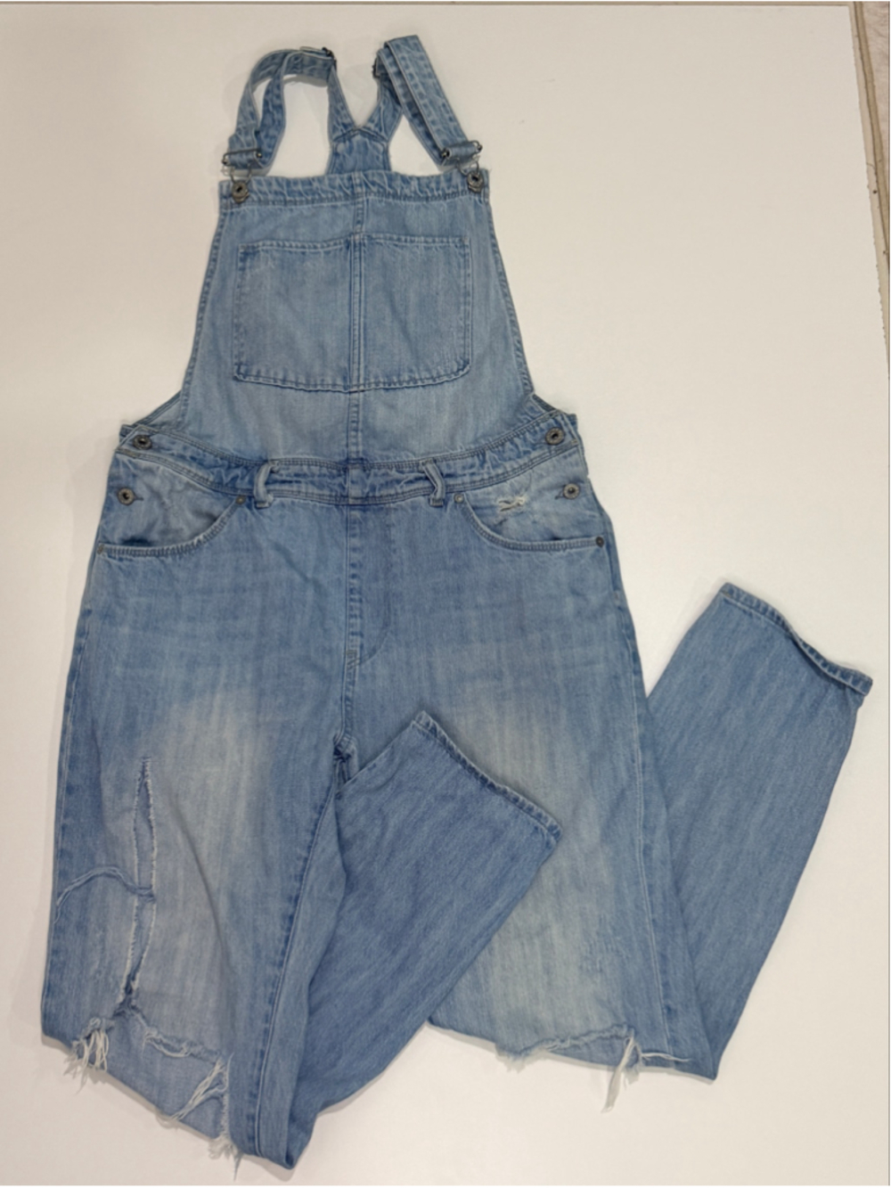H&M Denim Overalls Women’s Size 10 Distressed Light Wash Adjustable Straps